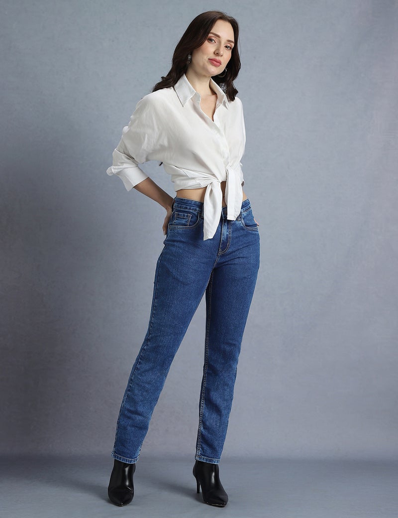 inkd جينز نسائي مستقيم - متوسط الارتفاع | مزيج القطن | قماش قابل للتمدد | تصميم كلاسيك 5 بوكت - Image 2